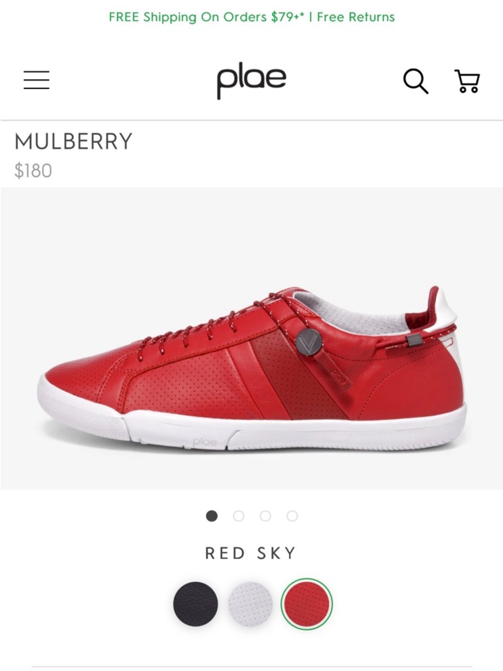 PLAE Mulberry Low-Top Athletic Sneaker in Red and White